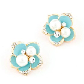 Blue Flower Pearl Stud Earrings